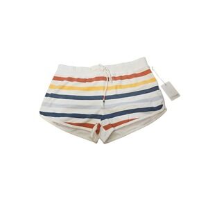 PJ Salvage Striped Lounge Shorts Womens White Multi Color Drawstring Leisure